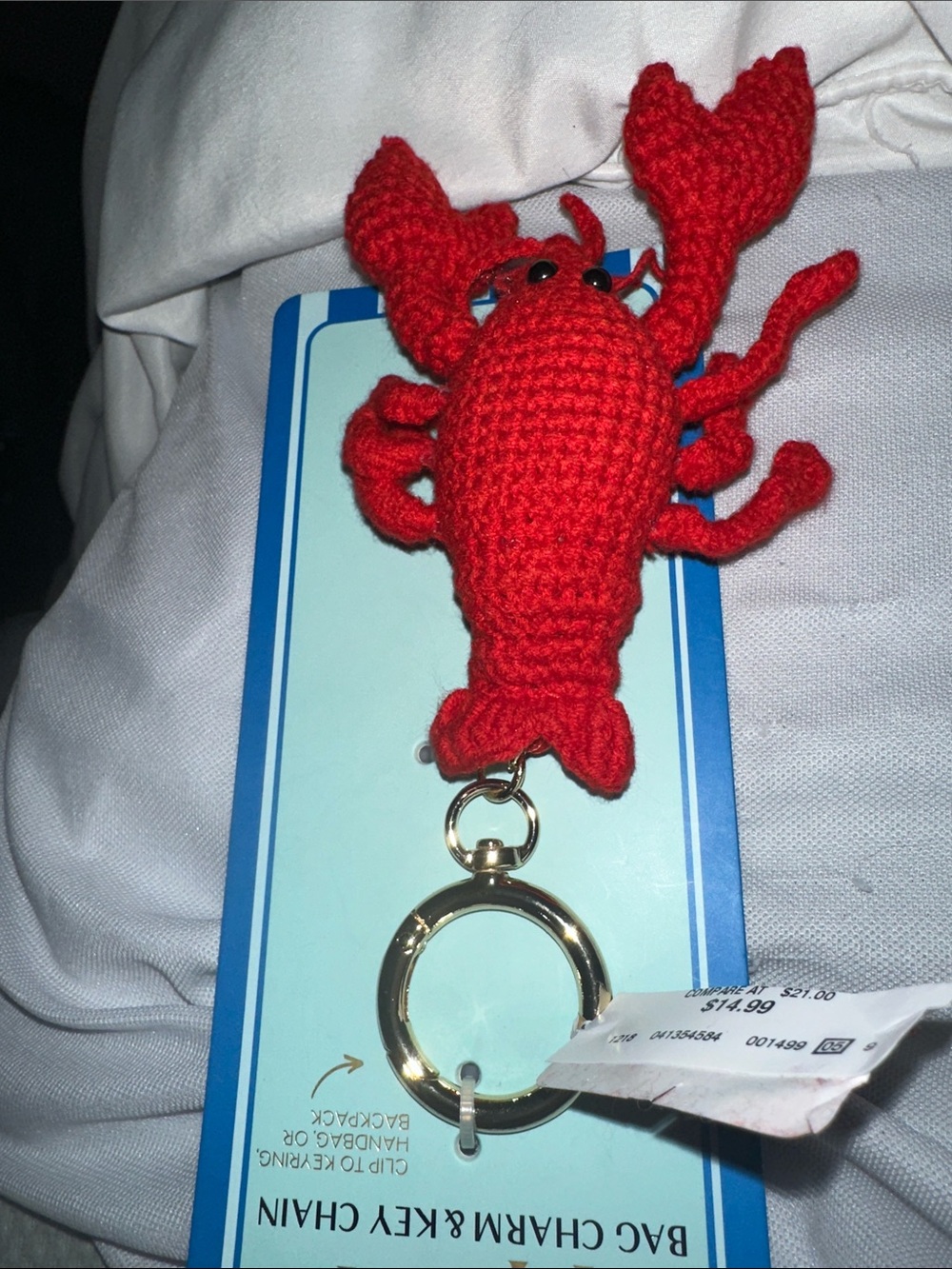 NWT Handmade Red Lobster Crochet Keychain - Piper K gold keychain cute 🥰 - Picture 5 of 6